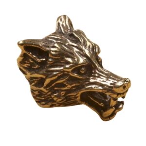 Bronzen baardkraal met wolvenkop